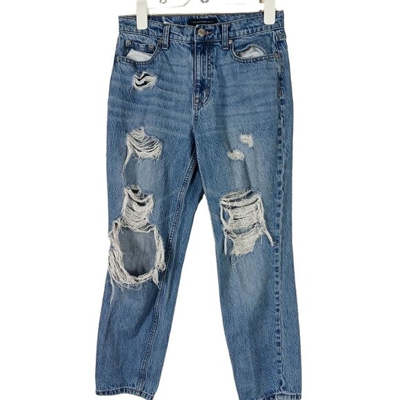 Aeropostale Womens Mom Jean Distressed Denim Blue Size 6 Thrashed Front - Picture 1 of 12